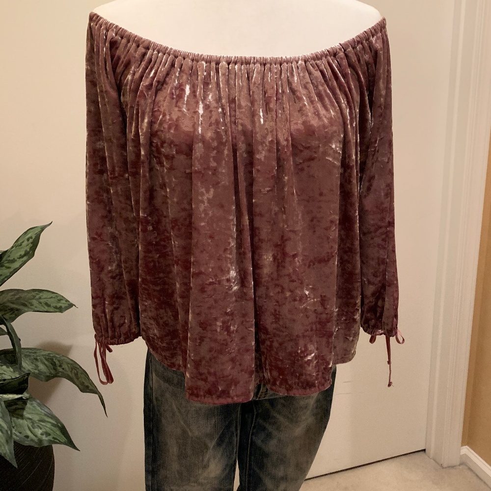 AmericanEagle Crushed Velvet Off-the -Shoulder Top